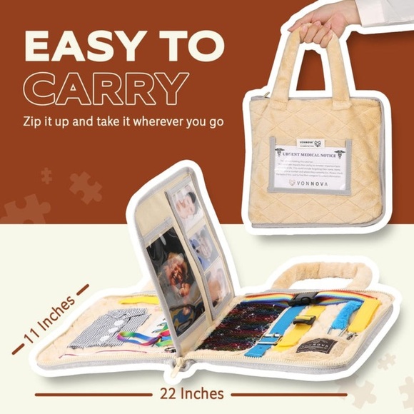 Sensory Fidget Blanket - Beige and Blue - Picture 5 of 14